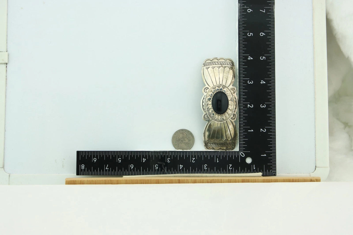 Navajo Barrette Sterling Silver Black Onyx Vintage Hand Stamped 3.9 in.