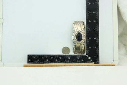 Navajo Barrette Sterling Silver Black Onyx Vintage Hand Stamped 3.9 in.