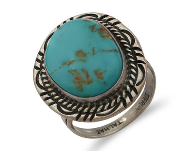 Navajo Ring 925 Silver Turquoise Artist Signed TALHAT C.80's
