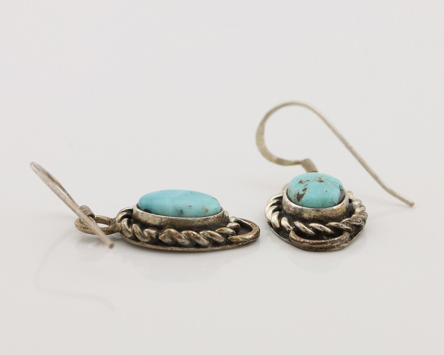 Navajo Earrings 925 Silver Natural Blue Turquoise Native American Artist C.80s