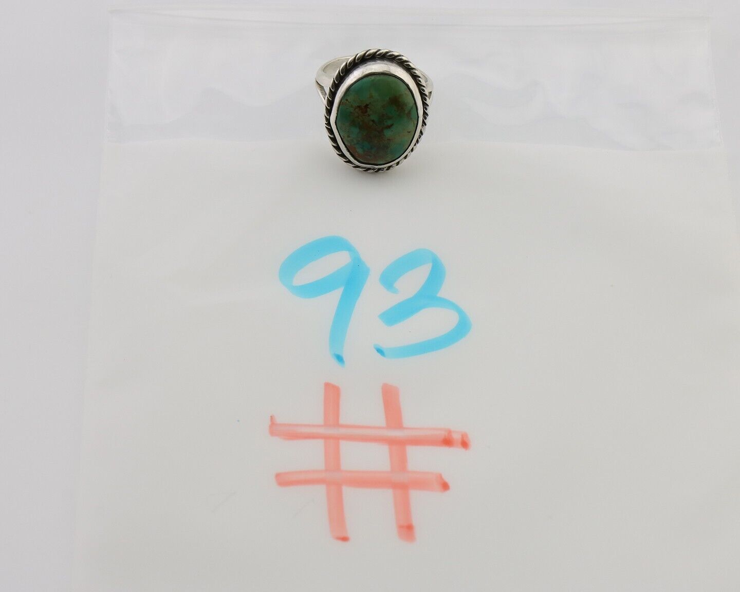 Navajo Ring 925 Silver Kingman Turquoise Native American Artist C.80's