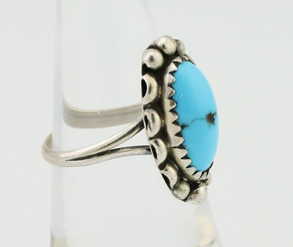 Navajo Ring 925 Silver Sleeping Beauty Turquoise Artist Signed SC C.80's