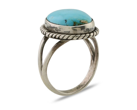 Navajo Ring 925 Silver Natural Blue Turquoise Native American Artist C.80's