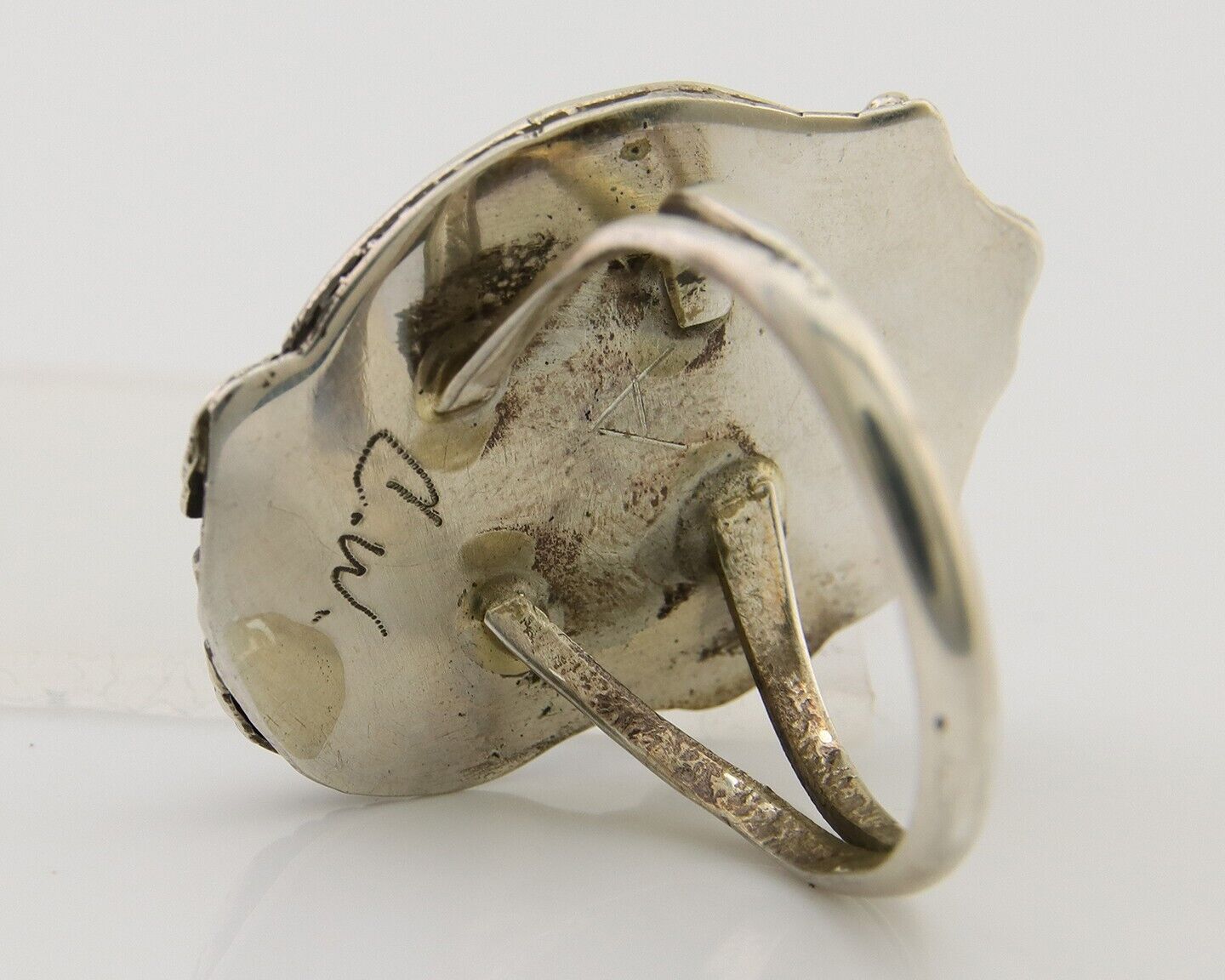 Navajo Ring 925 Sterling Silver Spiderweb Turquoise Artist Signed CW C.80's