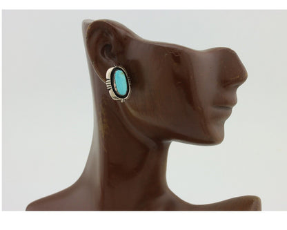 Navajo Earrings 925 Silver Natural Blue Turquoise Native American Artist C.80s