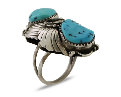 Navajo Ring 925 Silver Sleeping Beauty Turquoise Native American Artist C.80's