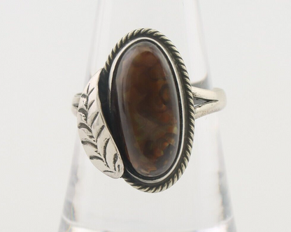 Navajo Handmade Ring 925 Silver Natural Fire Opal Native Artist Size 8.0 C.80's