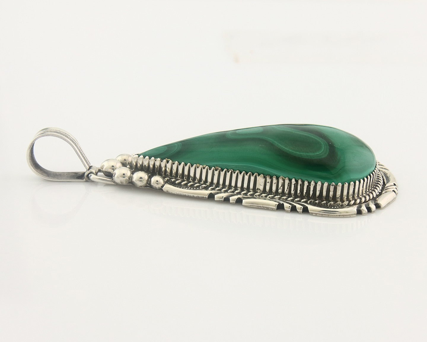 Navajo Sterling Silver Pendant Malachite Vintage Handmade Signed