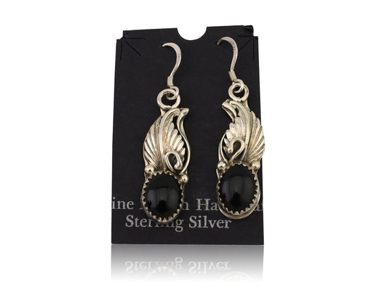 Navajo Dangle Earrings 925 Silver Black Onyx Native American Artist C.80's