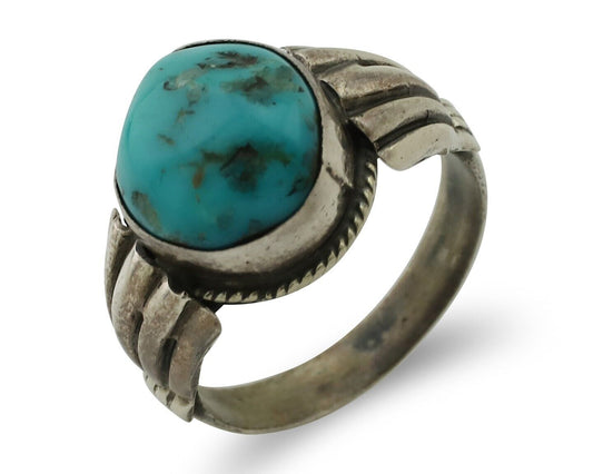 Navajo Handmade Ring 925 Silver Mined Blue Turquoise Native American Artist C80s