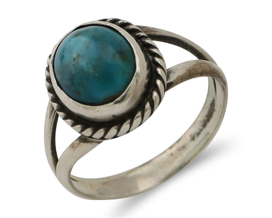 Navajo Ring 925 Silver Kingman Turquoise Native American Artist C.80's