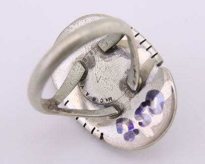 Navajo Ring 925 Silver Spiderweb Turquoise Signed Jon McCray C.80's