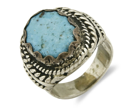 Navajo Ring .925 SOLID Silver Kingman Turquoise Artist Native American C.1980's