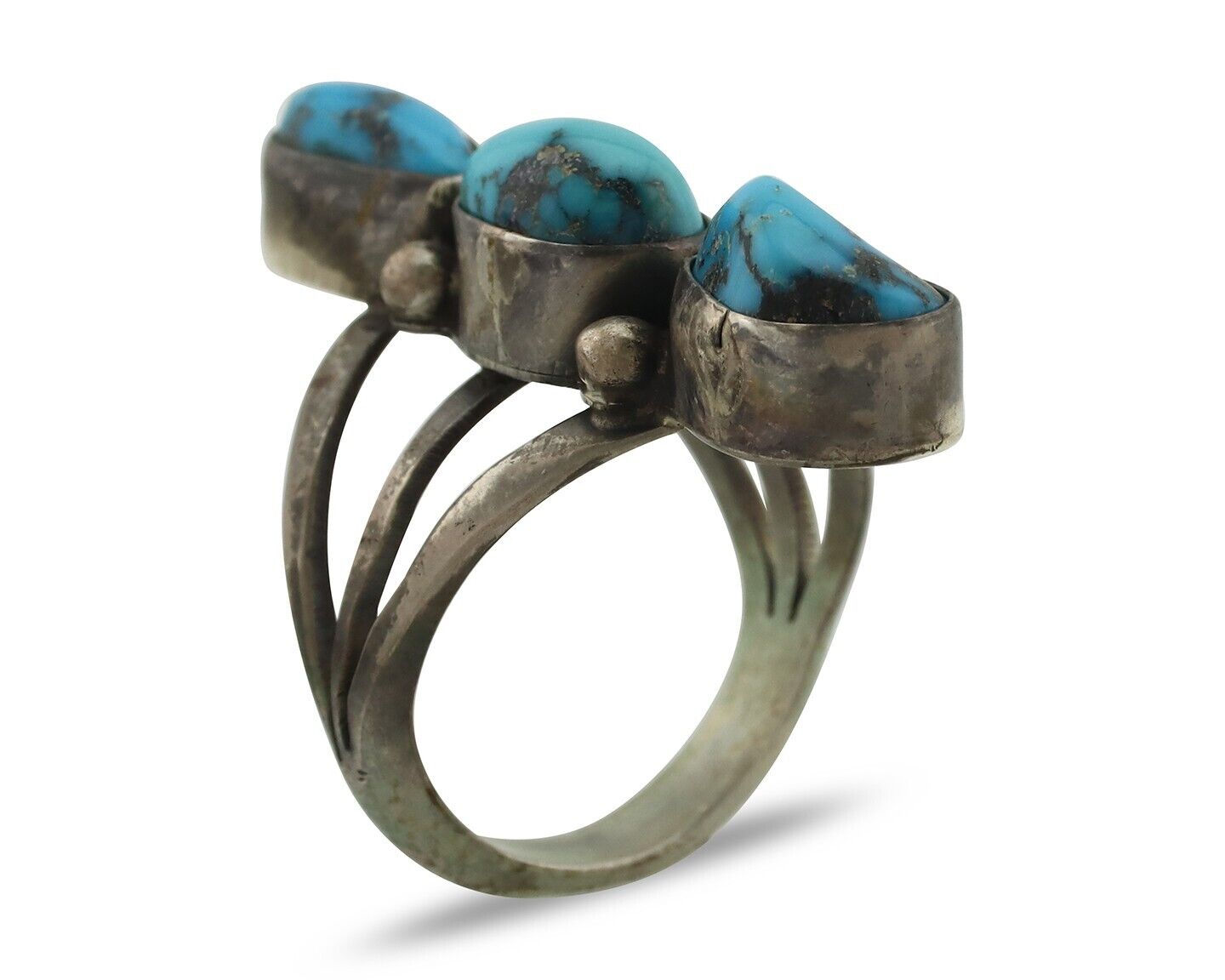 Navajo Ring 925 Silver Natural Blue Turquoise Native American Artist C.80's