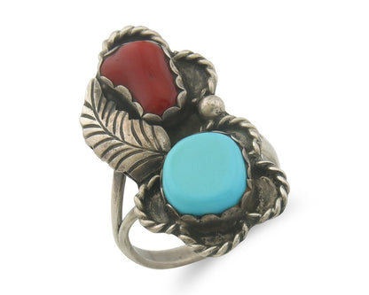 Vintage Navajo Ring 925 Sterling Natural Gemstones Signed Justin Morris Sz 7.0