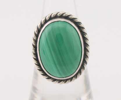 Navajo Ring 925 Silver Natural Malachite Native American Artist Size 7.25 C.80's