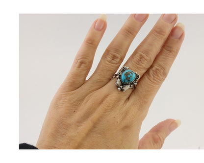 Navajo Ring 925 Silver Morenci Tuquoise Native American Artist C.80's