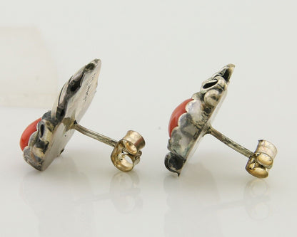 Navajo Earrings 925 Silver Natural Red Coral Native American Artist C.80's