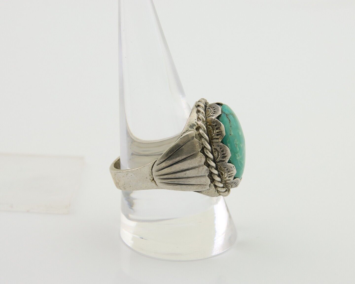 Navajo Hand Stamped Ring 925 Silver Arizona Turquoise Artist C.80's