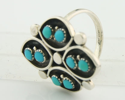 Vintage Zuni Ring 925 Sterling Authentic Natural Turquoise Native Artist Sz 8.0