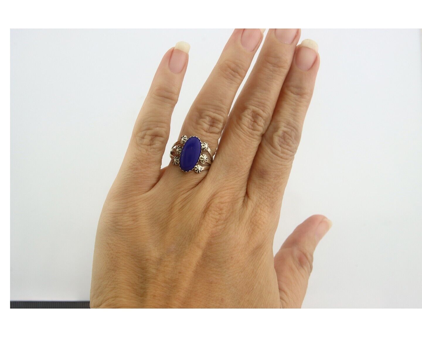 Navajo Ring 925 Sterling Natural Lapis Handmade Native Artist C.80's