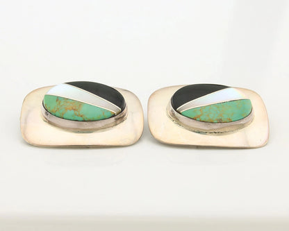 Navajo Clip-On Earrings Sterling Silver Natural Gemstones Vintage