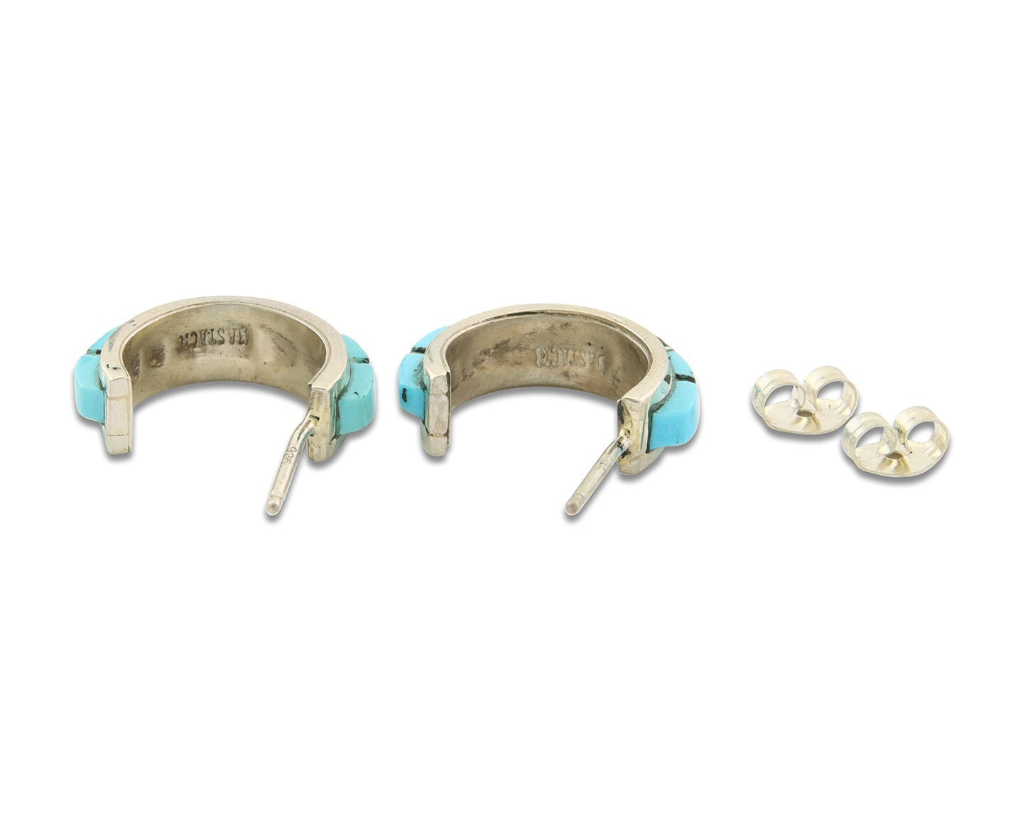 Navajo Earrings 925 Silver Natural Gemstone Artist Signed Nastacio C.80's