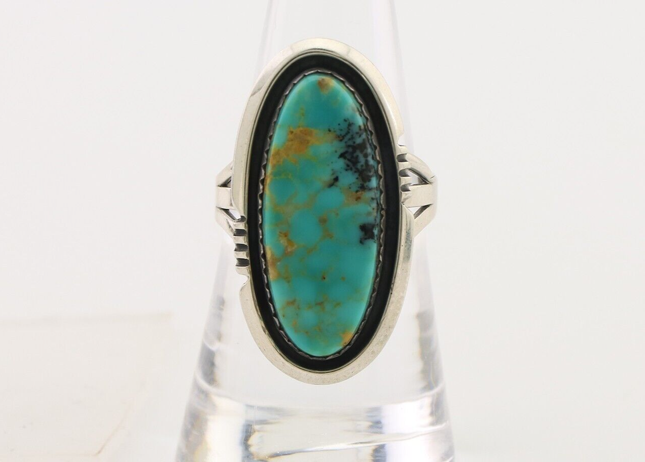 Navajo Ring 925 Silver Natural Blue Turquoise Native American Artist C.80's