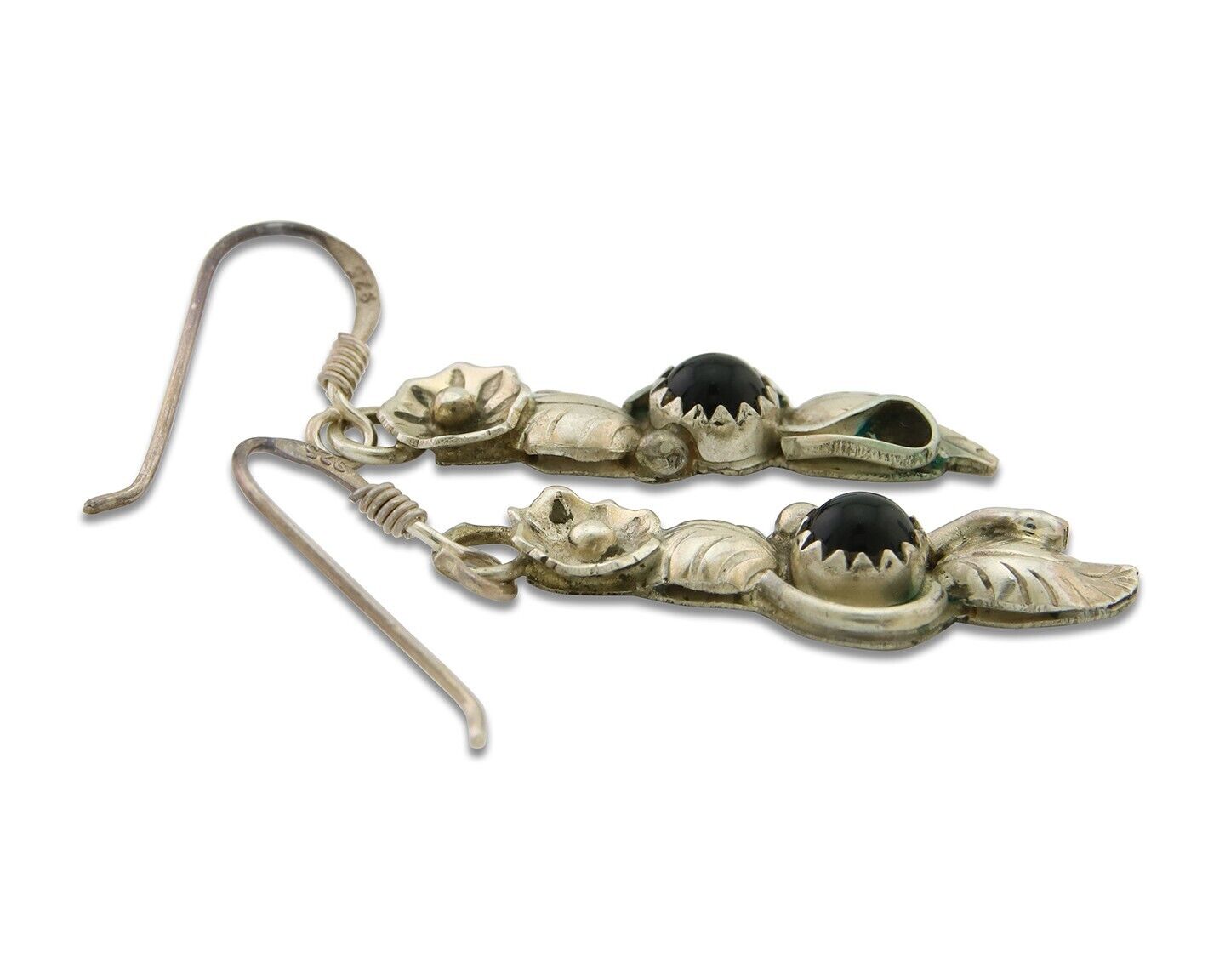 Navajo Earrings 925 Silver Handmade Natural Onyx Signed DB C.80's