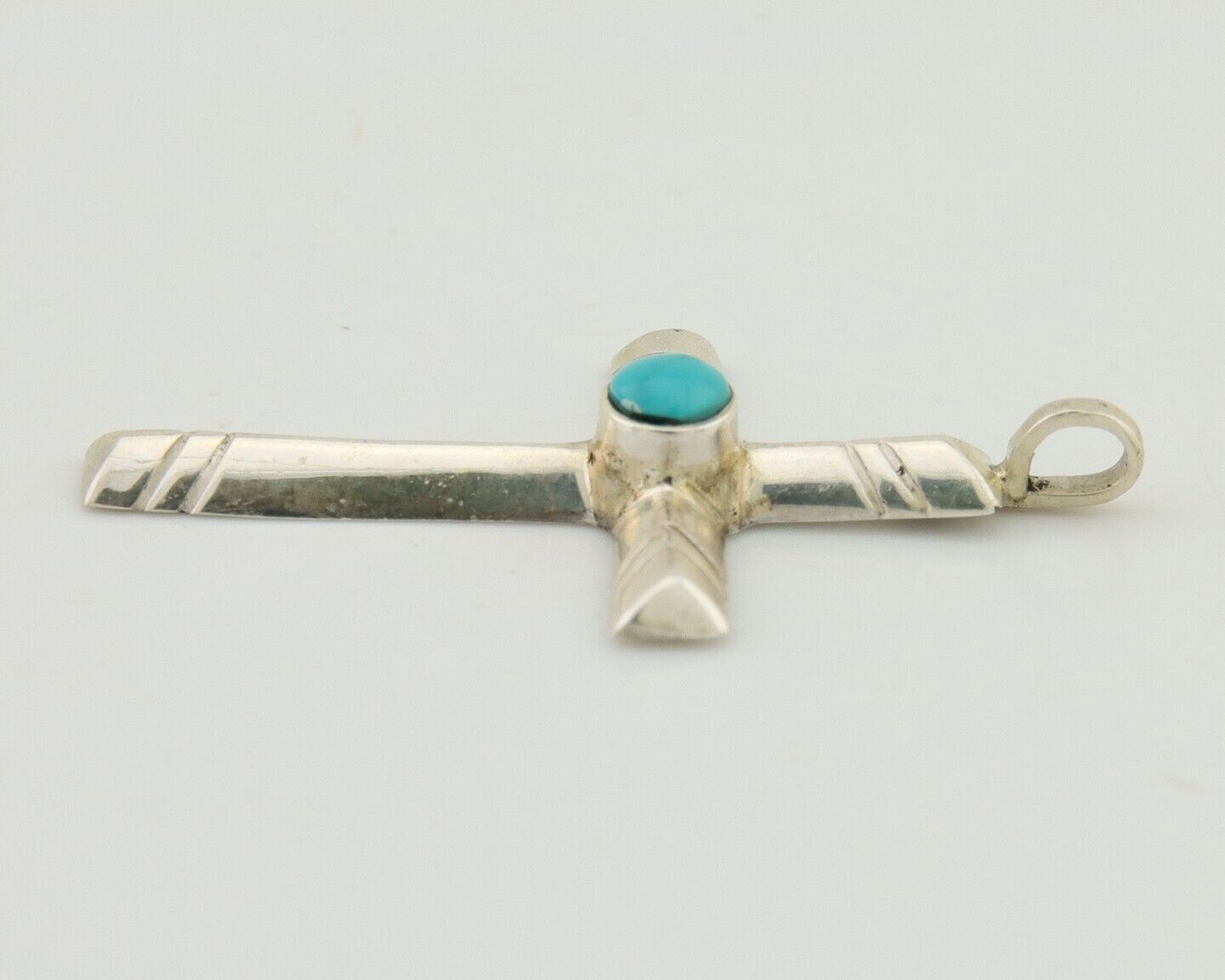 Navajo Sand Cast Cross Pendant 925 Silver Turquoise Artist Signed J Yazzie C.80s
