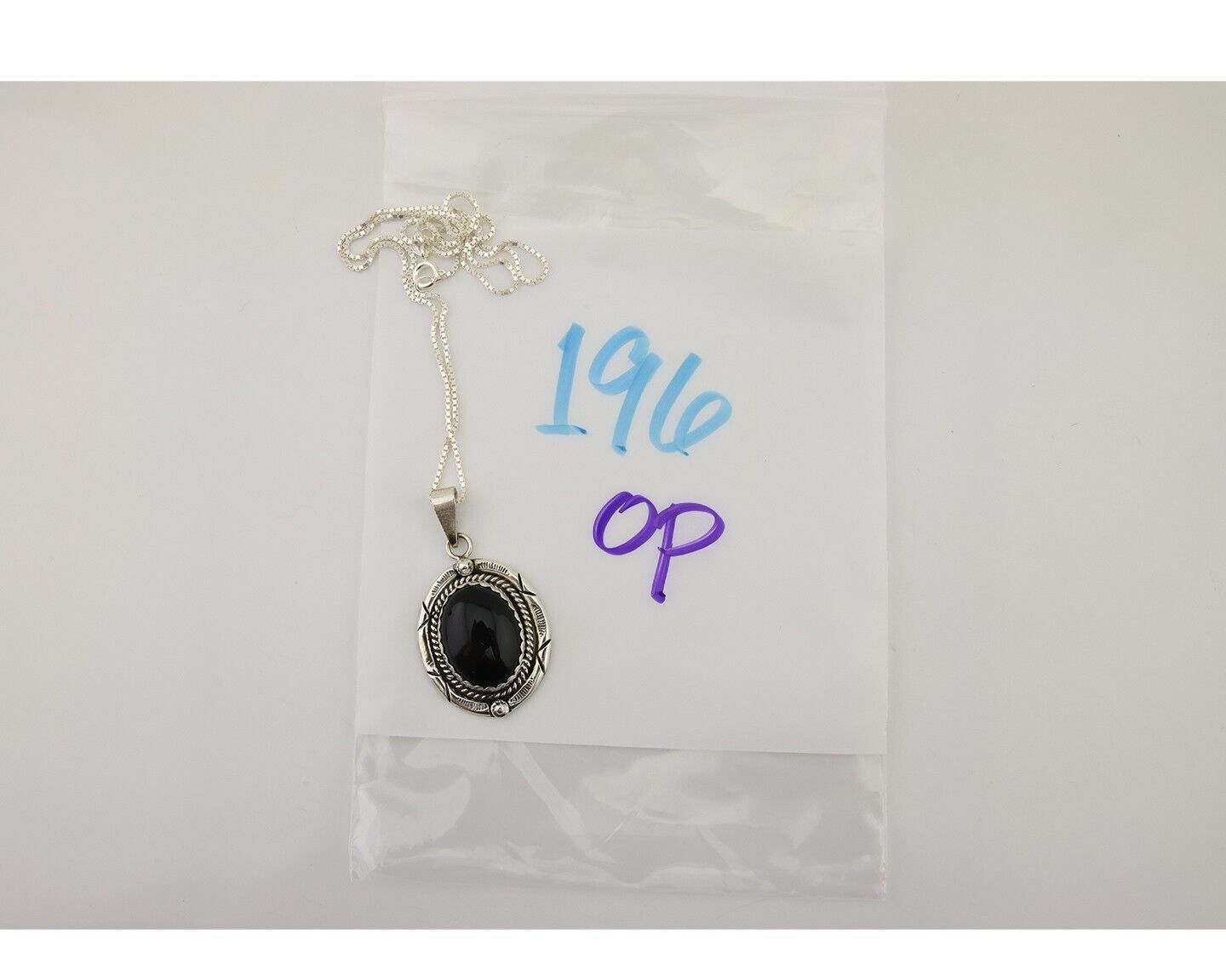 Navajo Necklace 925 Silver Onyx Native Artist Signed Nancy Edtissy C.80's