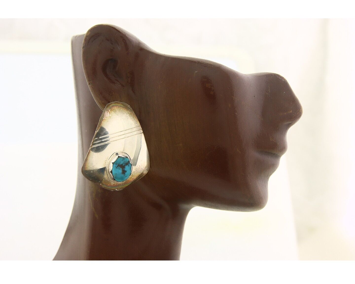 Navajo Earrings 925 Silver Handmade Natural Turquoise Native Artist C.80's