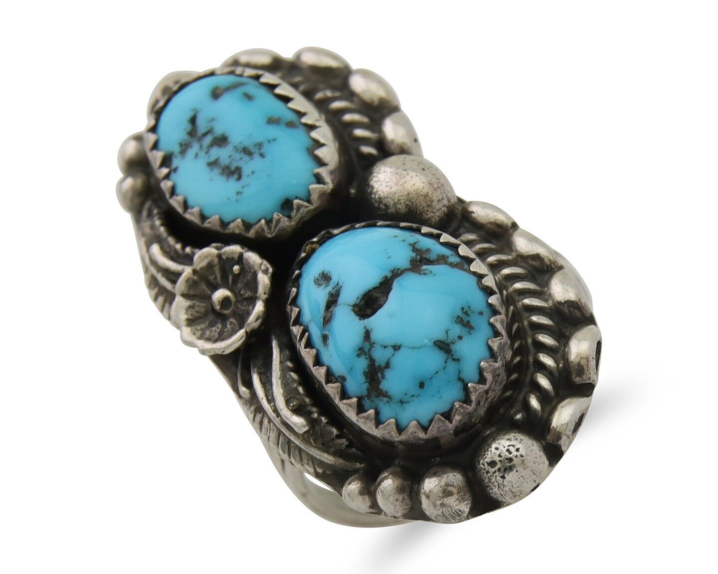 Navajo Ring 925 Silver Natural Blue Turquoise Artist Signed SC C.80's Size 5.5