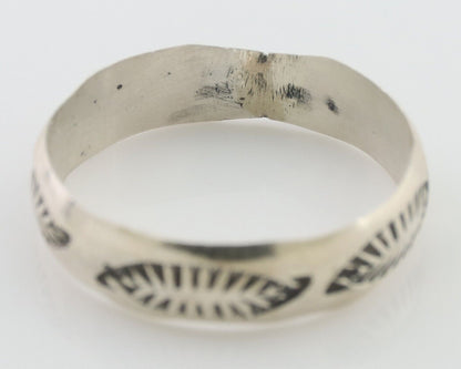 Navajo Hand Stamped Band 925 Silver 5.0 mm Signed Larry Chavez Size 8.0 C.80's