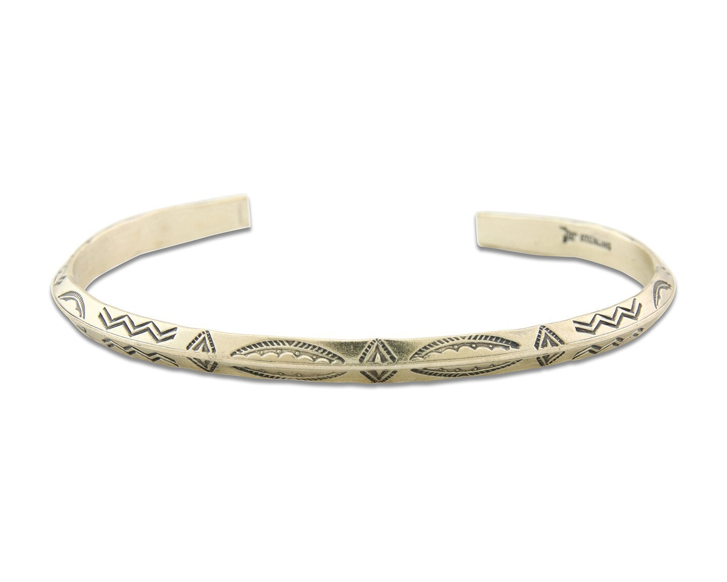 Navajo Bracelet 925 Silver Hand Stamped Triangle Signed Arrow & Signpost C.80's