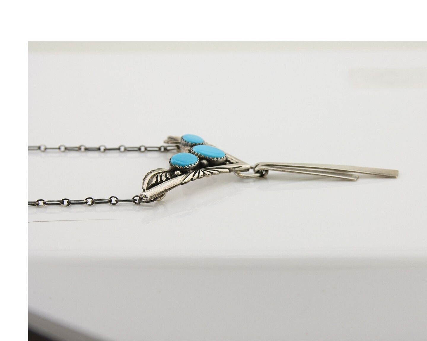 Navajo Turquoise Necklace 925 Silver Artist Signed De Chelly & NJ C.80's