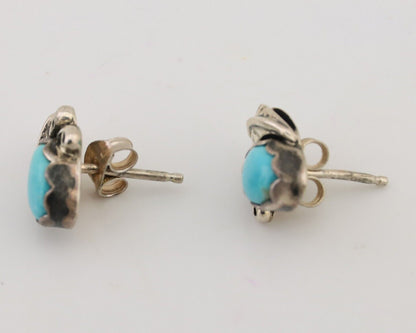 Navajo Handmade Earrings 925 Silver Natural Turquoise Native Artist C.80's