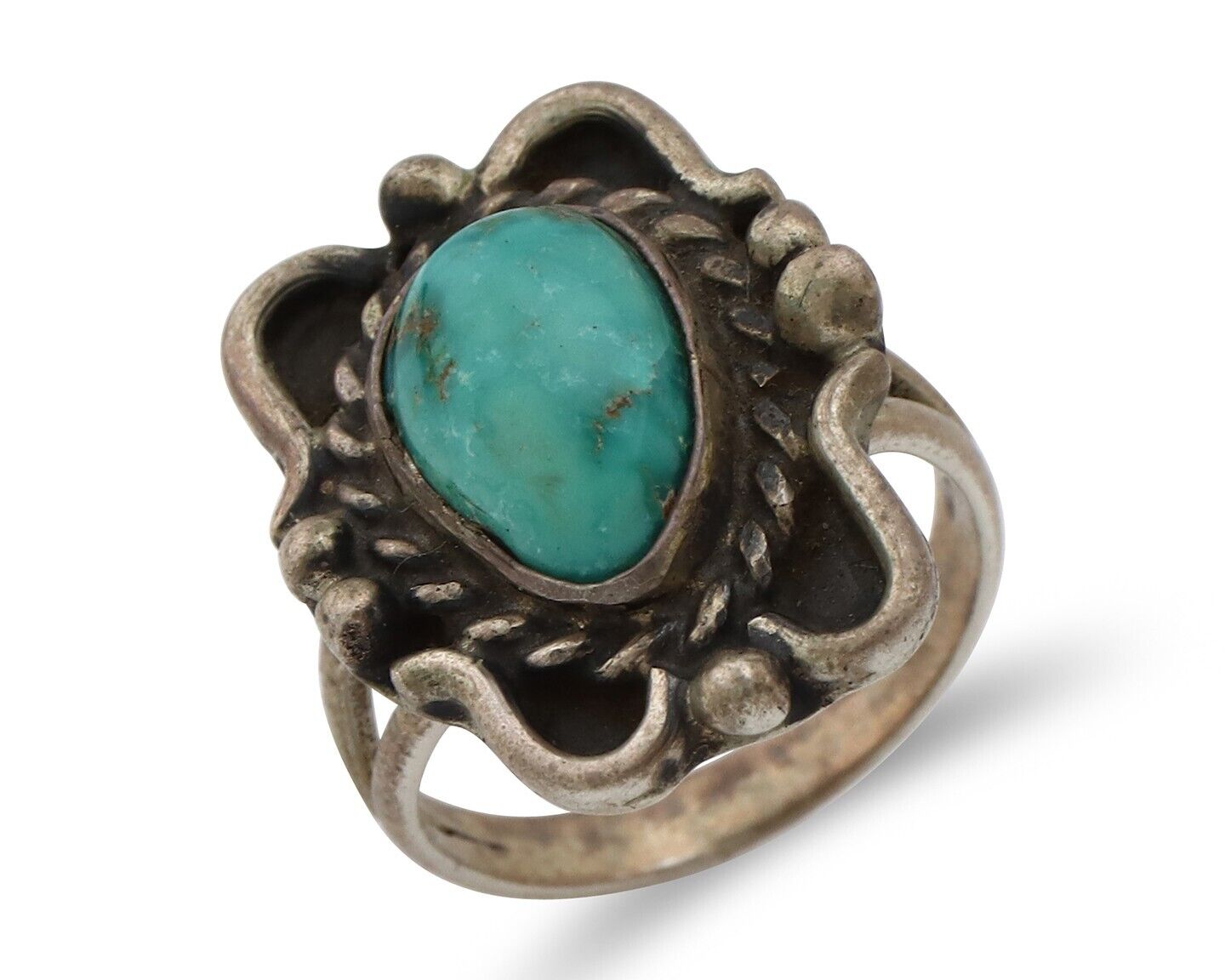 Navajo Ring 925 Silver Blue Turquoise Native American Artist C.80's