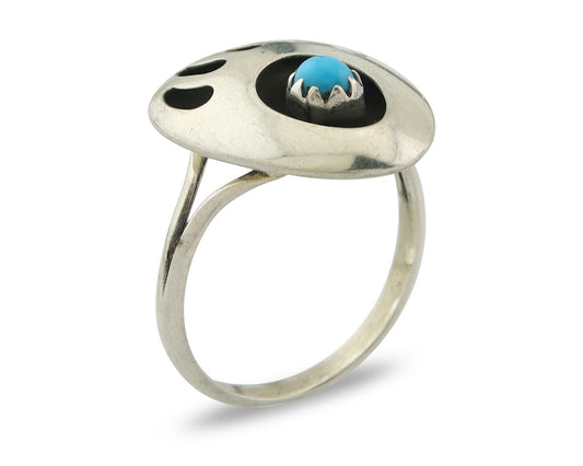 Navajo Paw Ring Sterling Silver Authentic Turquoise Handmade Size 4.0