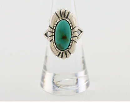 Navajo Ring 925 Silver Kingman Turquoise Signed M Montoya Size 7.0 C.80's
