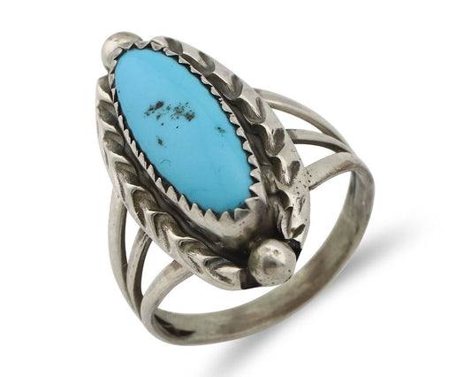 Navajo Ring .925 Silver Sleeping Beauty Turquoise Signed SkyStone Creations C80s