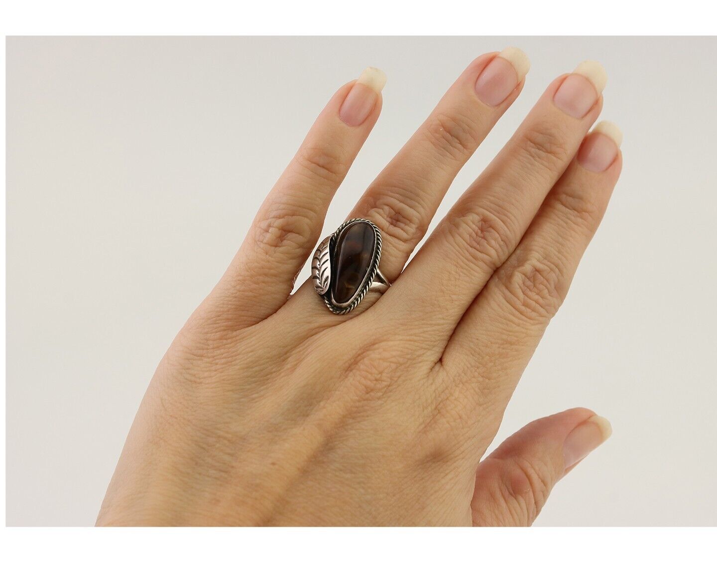 Navajo Handmade Ring 925 Silver Natural Fire Opal Native Artist Size 5.25 C.80's