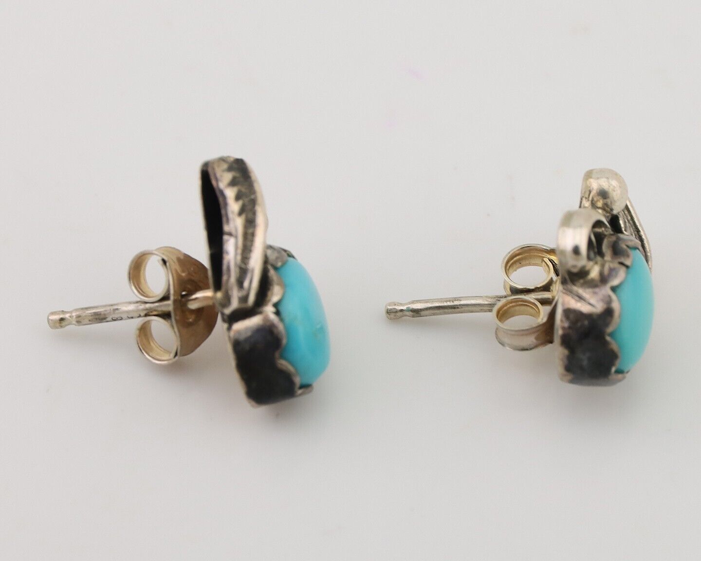 Navajo Handmade Earrings 925 Silver Natural Turquoise Native Artist C.80's