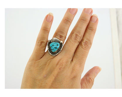 Navajo Ring 925 Sterling Natural Blue Turquoise Native Artist C.80's Size 4.5