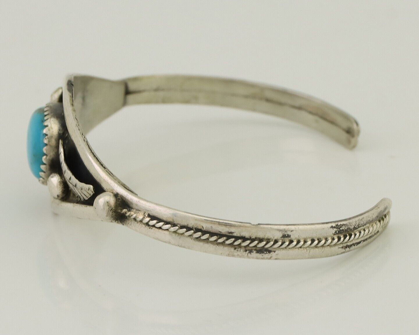 Navajo Bracelet 925 Silver Kingman Turquoise Native American Artist C.80's