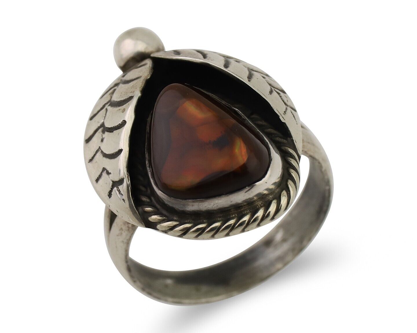 Navajo Handmade Ring 925 Silver Natural Fire Opal Native Artist Size 4.5 C.80's