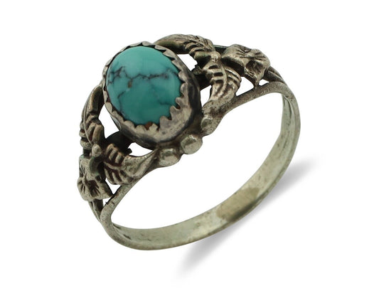 Navajo Ring .925 Silver Sleeping Beauty Turquoise Native American Artist C.80's