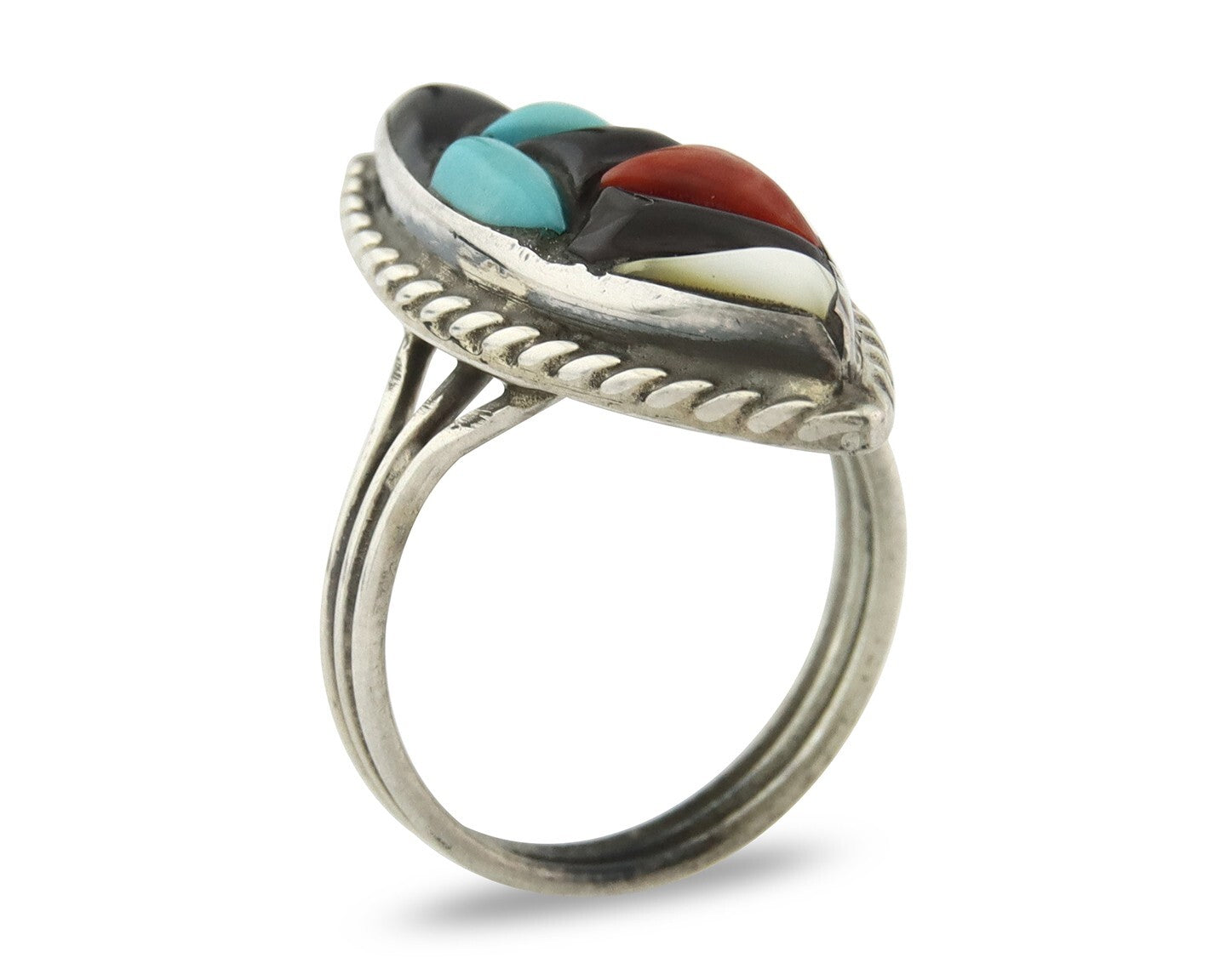 Vintage Zuni Ring 925 Sterling Silver Natural Gemstone Signed R & GT Size 6.0