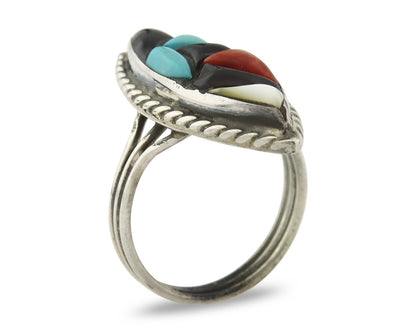 Vintage Zuni Ring 925 Sterling Silver Natural Gemstone Signed R & GT Size 6.0