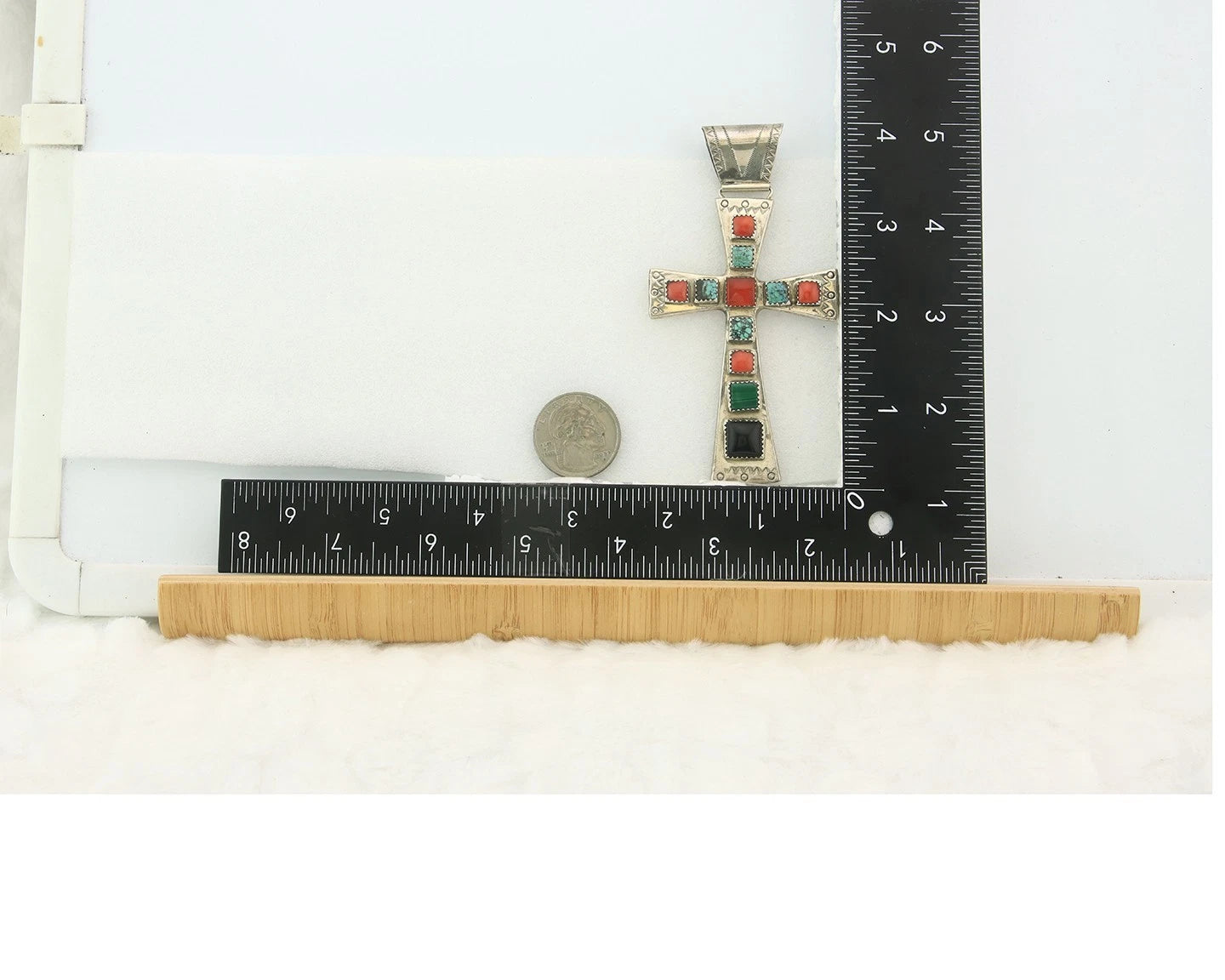 Navajo Cross Pendant Sterling Silver Natural Gemstones Artist Vintage